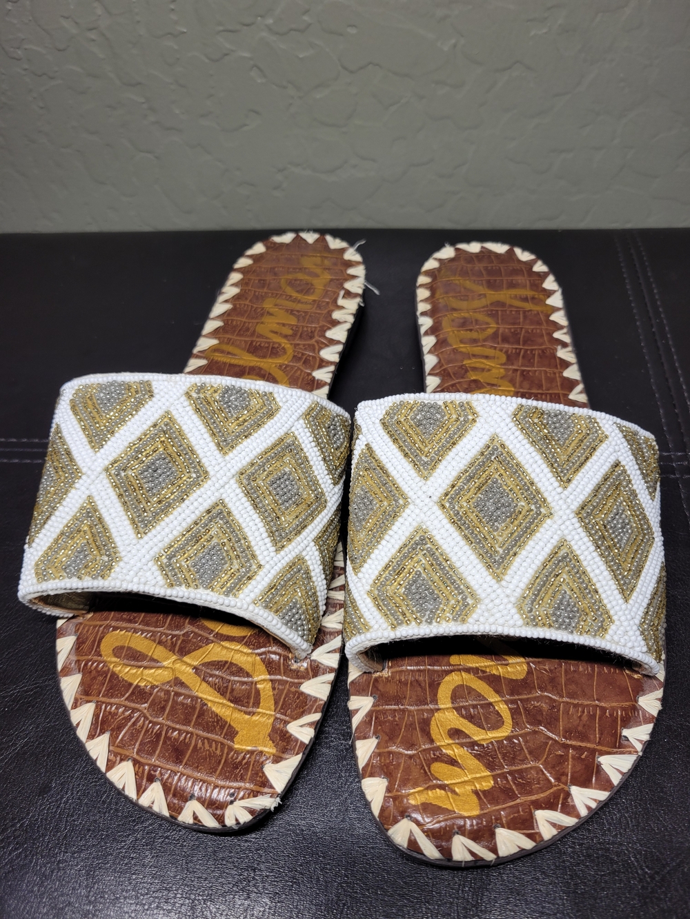 Sam Edelman White Beaded Slide Sandals Womens Size 10M